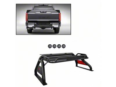 Atlas Roll Bar with 5.30-Inch Black Round Flood LED Lights; Black (00-24 F-150 Styleside)