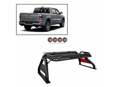 Atlas Roll Bar with 5.30-Inch Red Round Flood LED Lights; Black (00-24 F-150 Styleside)