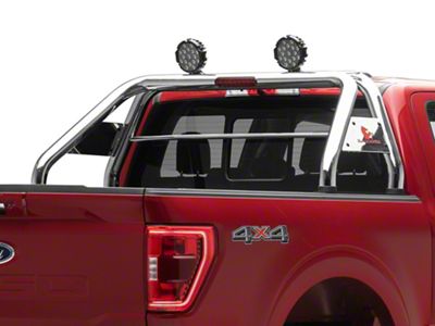 Atlas Roll Bar with 7-Inch Black Round LED Lights; Stainless Steel (00-25 F-150 Styleside)