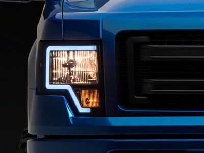 LED Bar Factory Style Headlights with Amber Reflectors; Black Housing; Smoked Lens (09-14 F-150 w/ Factory Halogen Headlights)