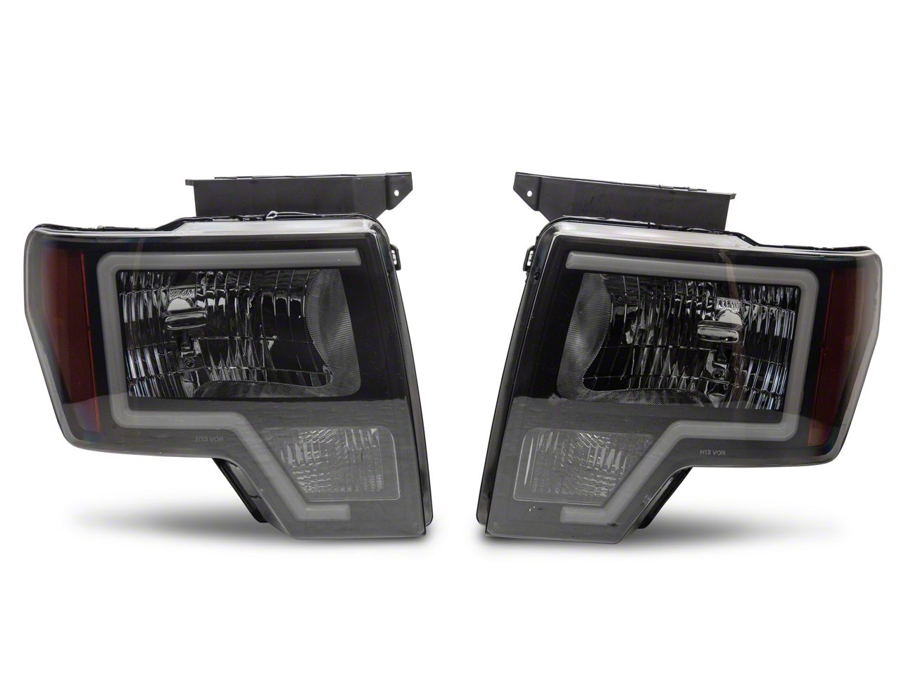 F150 LED Bar Factory Style Headlights with Amber Reflectors; Black