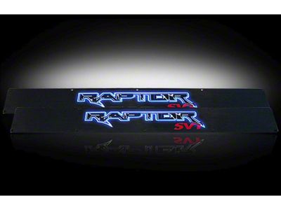 Billet Front Door Sill Plates with Raptor Logo; Black Finish with Blue Illumination (09-14 F-150)