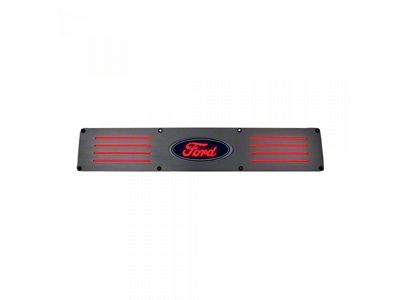 Billet Rear Door Sill Plates with Ford Logo; Brushed Finish with Red Illumination (09-14 F-150 SuperCrew)