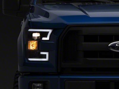 Light Bar DRL Projector Headlights; Black Housing; Clear Lens (15-17 F-150 w/ Factory Halogen Headlights)