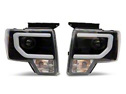 Light Bar DRL Projector Headlights; Black Housing; Clear Lens (13-14 F-150 w/ Factory Projector/HID Headlights)