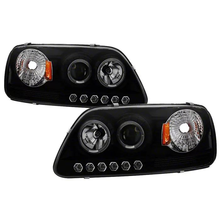 LED Halo Projector Headlights; Black Housing; Smoked Lens (97-03 F-150)