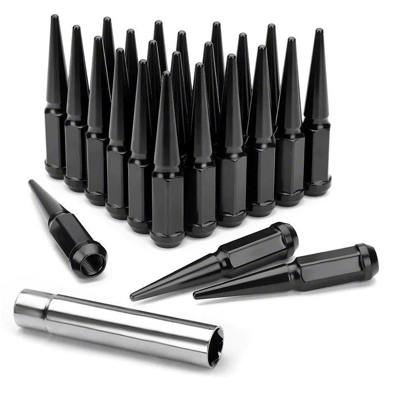 F150 Black Spiked Lug Nuts; M14x1.5; Set of 24 (0424 F150) Free Shipping