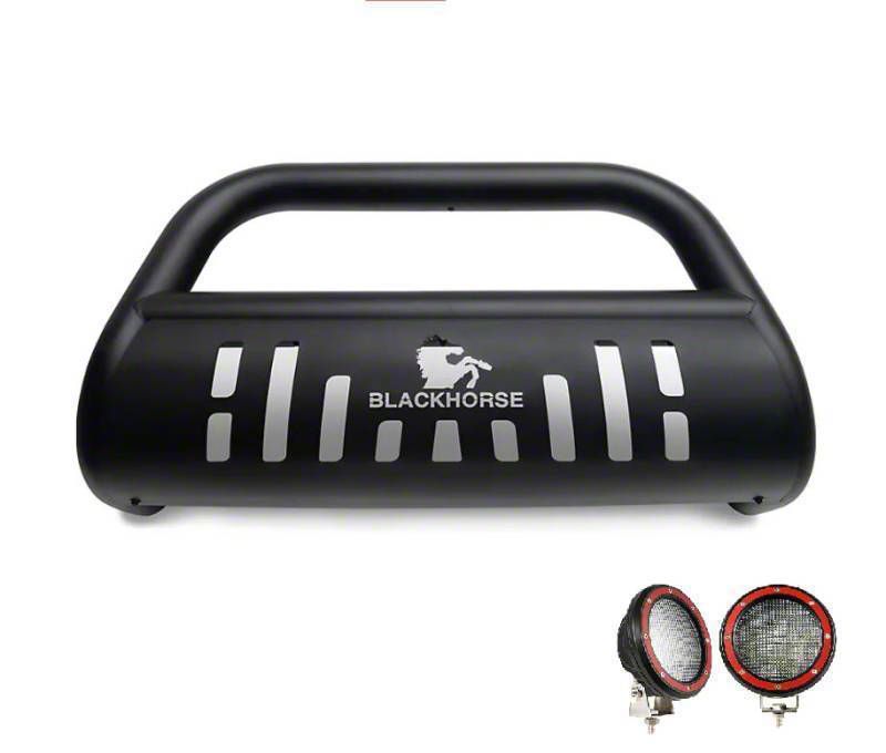 Bull Bar with 5.30-Inch Red Round Flood LED Lights; Black (04-24 F-150, Excluding Powerstroke & Raptor)