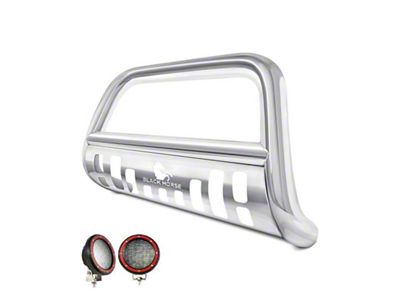 Bull Bar with 5.30-Inch Red Round Flood LED Lights; Stainless Steel (97-03 2WD F-150)