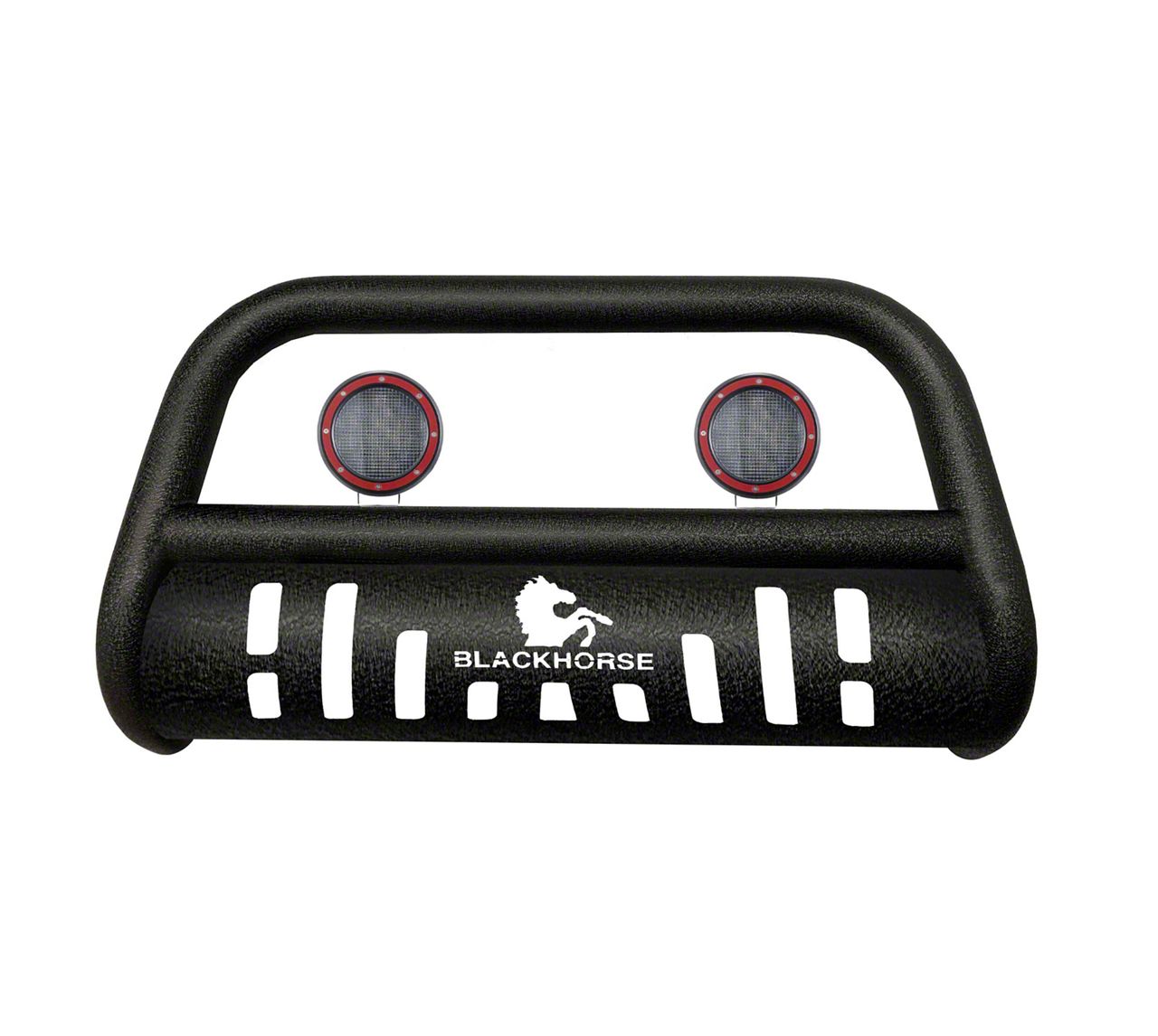 Bull Bar with 5.30-Inch Red Round Flood LED Lights; Textured Black (04-24 F-150, Excluding Powerstroke & Raptor)