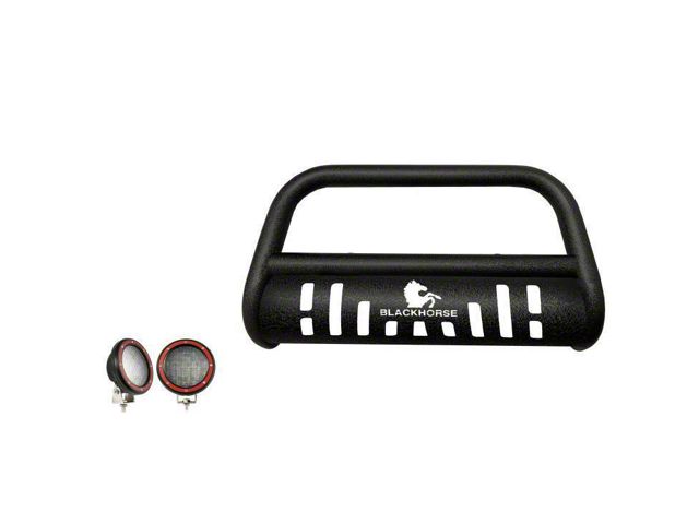 Bull Bar with 5.30-Inch Red Round Flood LED Lights; Textured Black (04-24 F-150, Excluding Powerstroke & Raptor)
