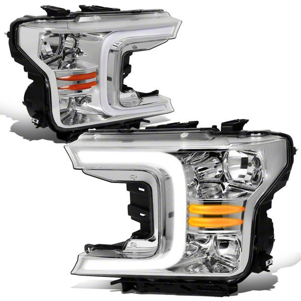 C-Bar LED DRL Headlights with Clear Corners and Sequential Turn Signals; Chrome Housing; Clear Lens (18-20 F-150 w/ Factory Halogen Headlights)