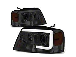 C-Bar LED DRL Projector Headlights with Amber Corners; Chrome Housing; Smoked Lens (04-08 F-150)