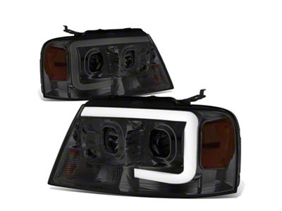 C-Bar LED DRL Projector Headlights with Amber Corners; Chrome Housing; Smoked Lens (04-08 F-150)