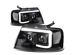 C-Bar LED DRL Projector Headlights with Clear Corners; Black Housing; Clear Lens (04-08 F-150)
