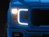 C-Bar LED DRL Sequential Headlights with Amber Corners; Black Housing; Clear Lens (18-20 F-150 w/ Factory Halogen Headlights)