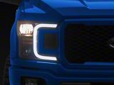 C-Bar LED DRL Sequential Headlights with Clear Corners; Black Housing; Clear Lens (18-20 F-150 w/ Factory Halogen Headlights)