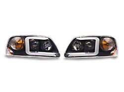 C-LED Bar Projector Headlights; Black Housing; Clear Lens (97-03 F-150)