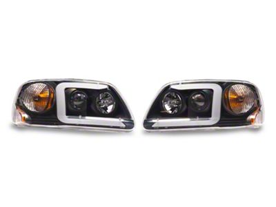 C-LED Bar Projector Headlights; Black Housing; Clear Lens (97-03 F-150)