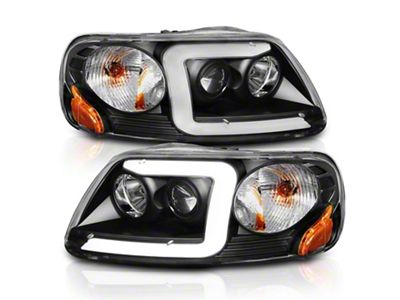 C-Light Bar Halo Projector Headlights; Black Housing; Clear Lens (97-03 F-150)