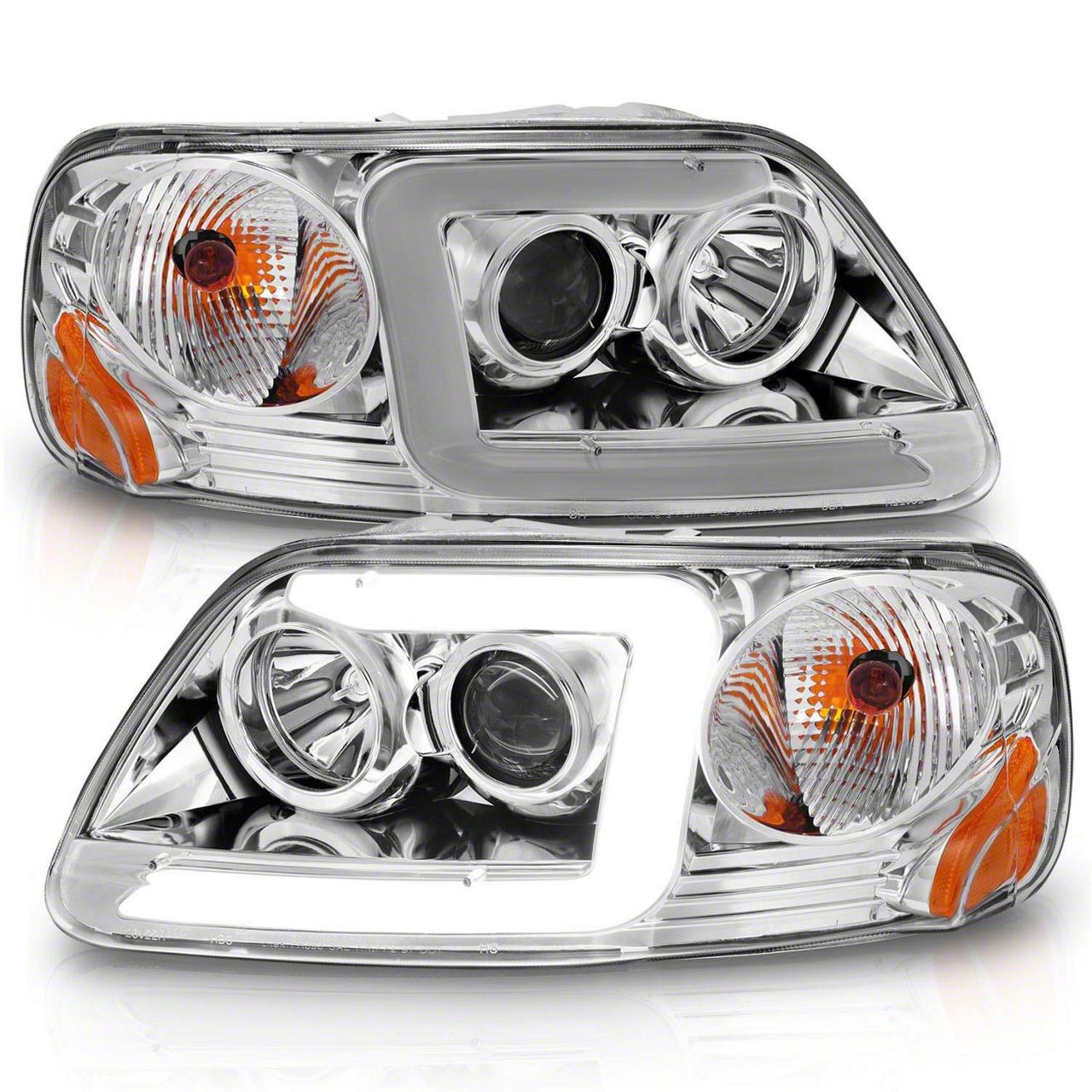 C-Light Bar Halo Projector Headlights; Chrome Housing; Clear Lens (97-03 F-150)