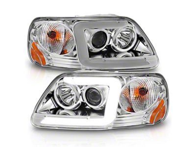 C-Light Bar Halo Projector Headlights; Chrome Housing; Clear Lens (97-03 F-150)
