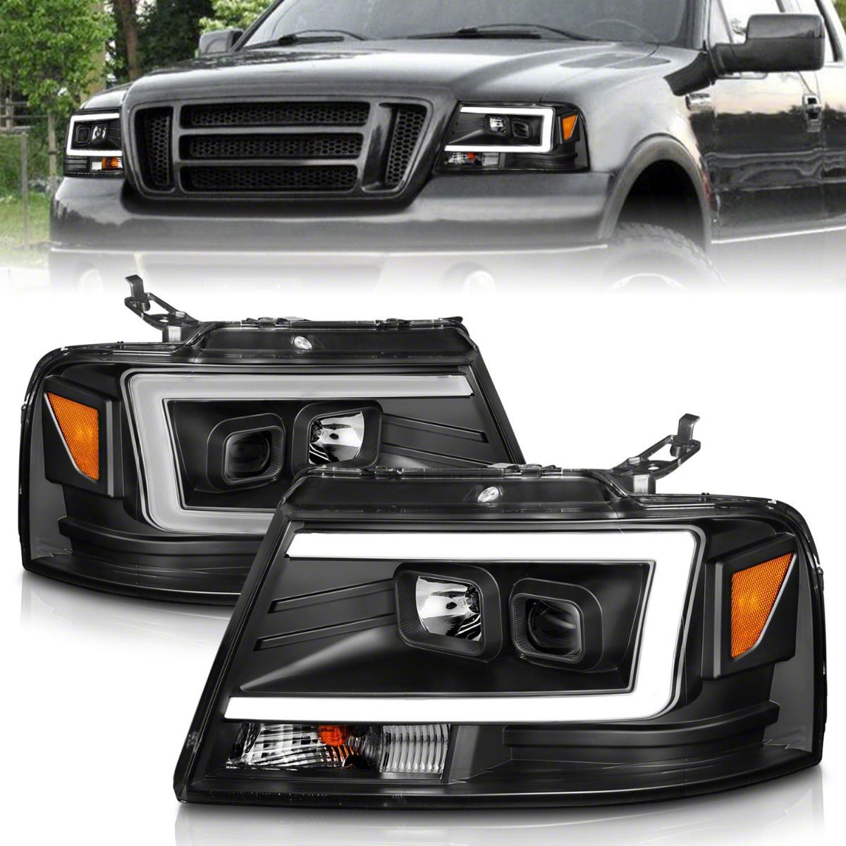 C Light Bar Projector Headlights Black Housing Clear Lens 04 08 F 150