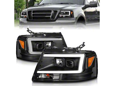 C-Light Bar Projector Headlights; Black Housing; Clear Lens (04-08 F-150)