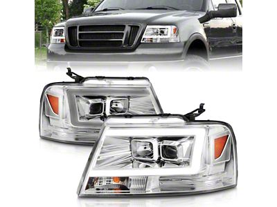 C-Light Bar Projector Headlights; Chrome Housing; Clear Lens (04-08 F-150)