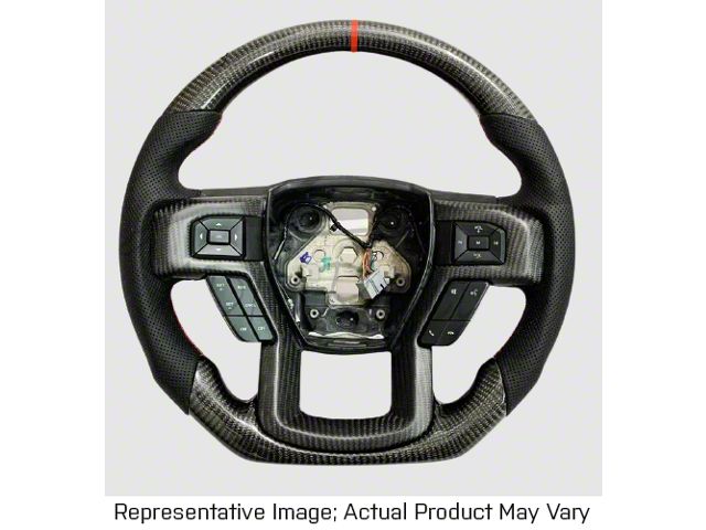 Carbon Fiber and Black Leather Steering Wheel with Blue Stitching and Blue Stripe (17-20 F-150 Raptor w/o Heated Steering Wheel,)