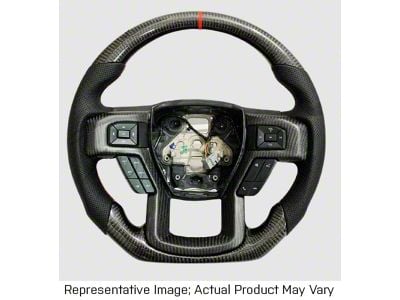 Carbon Fiber and Black Leather Steering Wheel with Blue Stitching and Blue Stripe (15-20 F-150 w/o Heated Steering Wheel, Excluding Raptor)