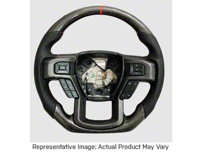 Carbon Fiber and Black Leather Steering Wheel with Red Stitching and Red Stripe (15-20 F-150 w/o Heated Steering Wheel, Excluding Raptor)