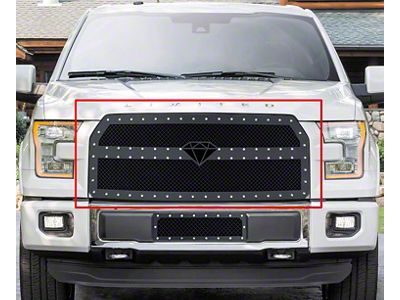 Carbon Steel Rivet Upper Replacement Grille; Black (15-17 F-150, Excluding Raptor)