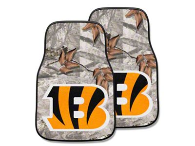 Carpet Front Floor Mats with Cincinnati Bengals Logo; Camo (Universal; Some Adaptation May Be Required)