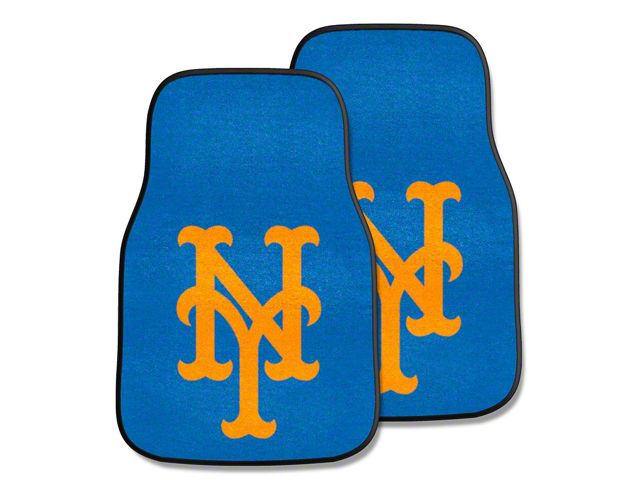 Carpet Front Floor Mats with New York Mets Logo; Blue (Universal; Some Adaptation May Be Required)