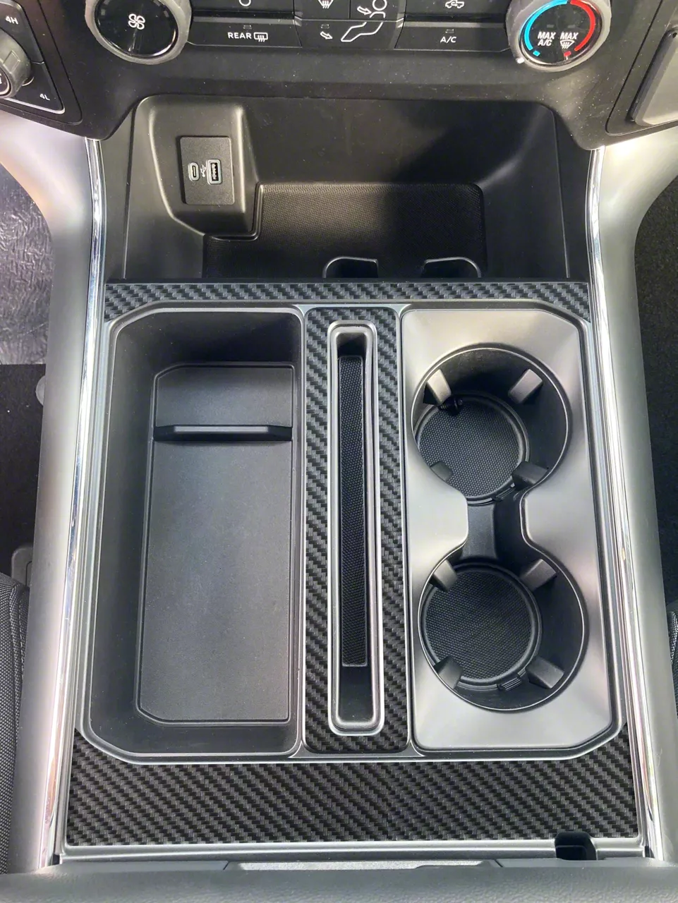 Center Console Accent Trim; Raw Carbon Fiber (21-24 F-150)