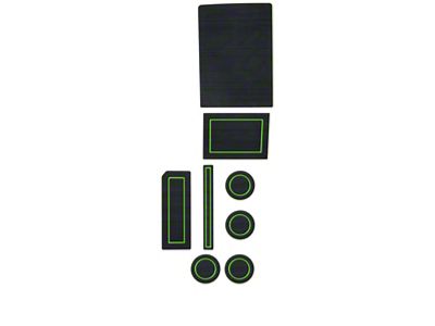 Center Console Cup Holder Inserts; Black/Green (17-25 F-150 w/ Bucket Seats, Steering Column Shifter & w/o Center Dash Speaker)