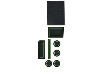 Center Console Cup Holder Inserts; Black/Green (17-24 F-150 w/ Bucket Seats, Steering Column Shifter & w/o Center Dash Speaker)