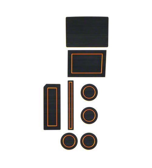 Center Console Cup Holder Inserts; Black/Orange (17-24 F-150 w/ Bucket Seats & Steering Column Shifter)