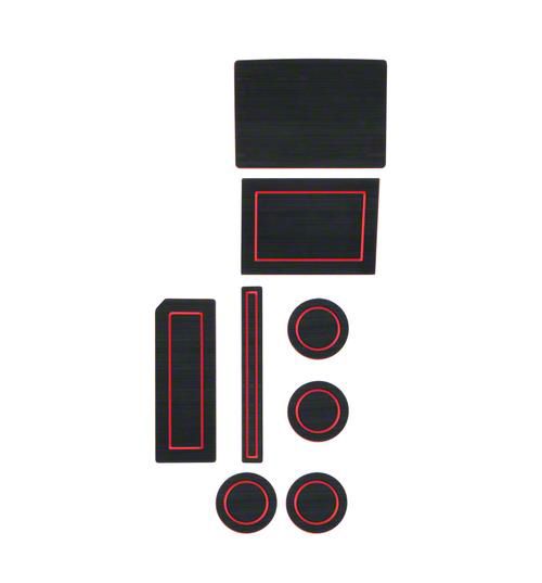 Center Console Cup Holder Inserts; Black/Red (17-24 F-150 w/ Bucket Seats & Steering Column Shifter)