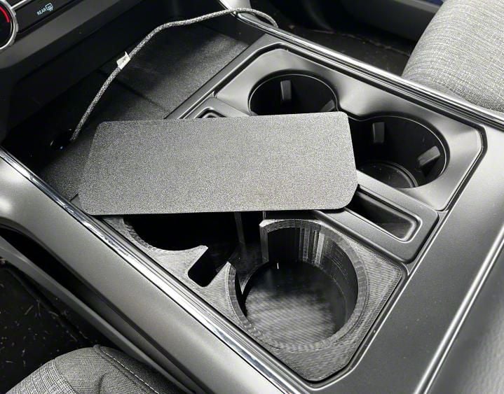Haven 3D Center Console Cup and Phone Holder Adapter with Lid/Cover; Black (21-24 F-150 w/ Column Shifter & Flow-Through Center Console)