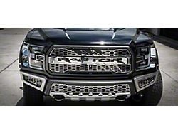 Center Upper Grille Overlay with Claw Slash Logo and LEDs; Polished (17-18 F-150 Raptor)