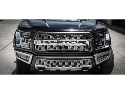 Center Upper Grille Overlay with Claw Slash Logo and LEDs; Polished (17-18 F-150 Raptor)