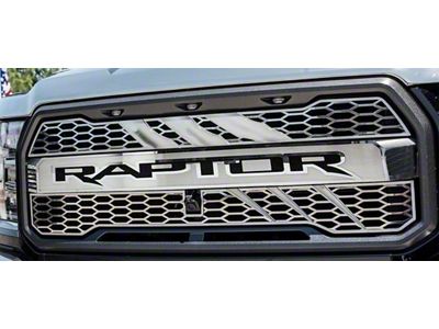 Center Upper Grille Overlay with Raptor Lettering and LEDs; Polished (17-18 F-150 Raptor)