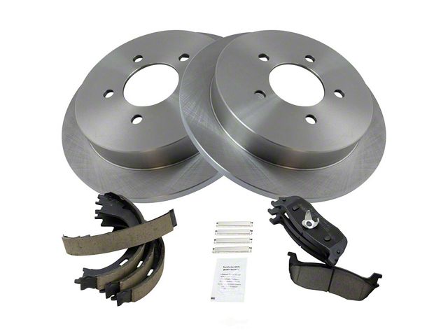 Ceramic 5-Lug Brake Rotor, Pad and Parking Shoe Kit; Rear (99-03 F-150)