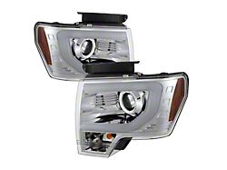 Light Bar DRL Projector Headlights; Chrome Housing; Clear Lens (13-14 F-150 w/ Factory Projector/HID Headlights)