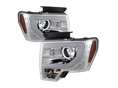 Light Bar DRL Projector Headlights; Chrome Housing; Clear Lens (13-14 F-150 w/ Factory Projector/HID Headlights)