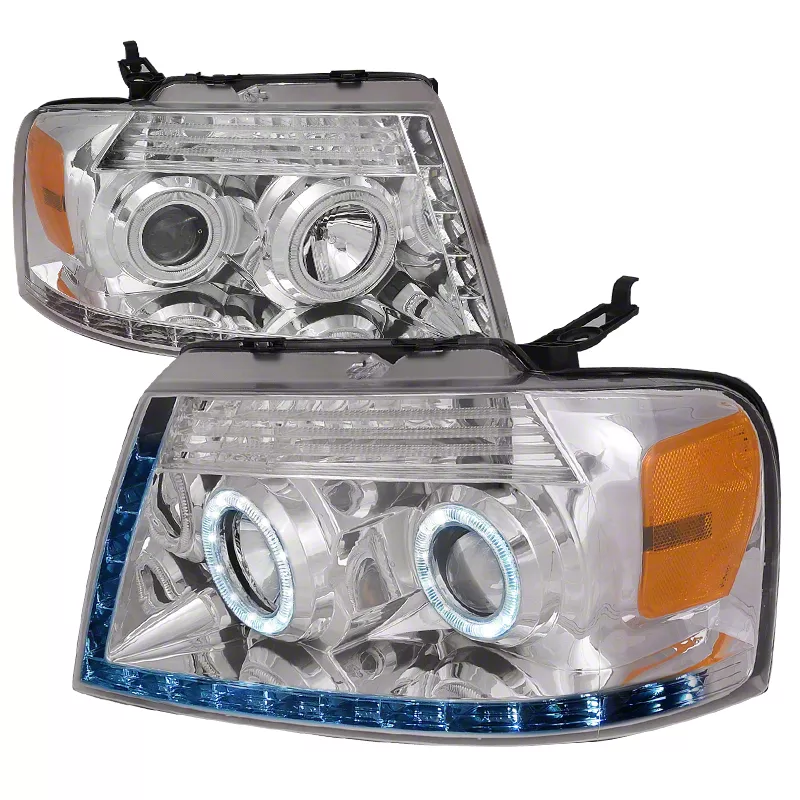 R8 Style Halo Projector Headlights; Chrome Housing; Clear Lens (04-08 F-150)