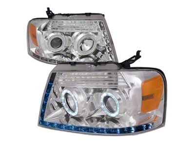 R8 Style Halo Projector Headlights; Chrome Housing; Clear Lens (04-08 F-150)