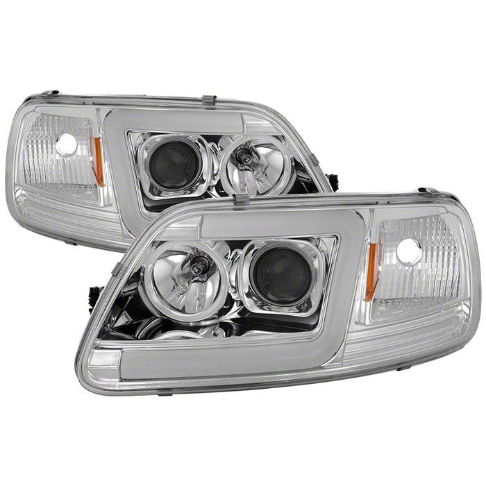 Version 2 Light Bar DRL Projector Headlights; Chrome Housing; Clear Lens (97-03 F-150)